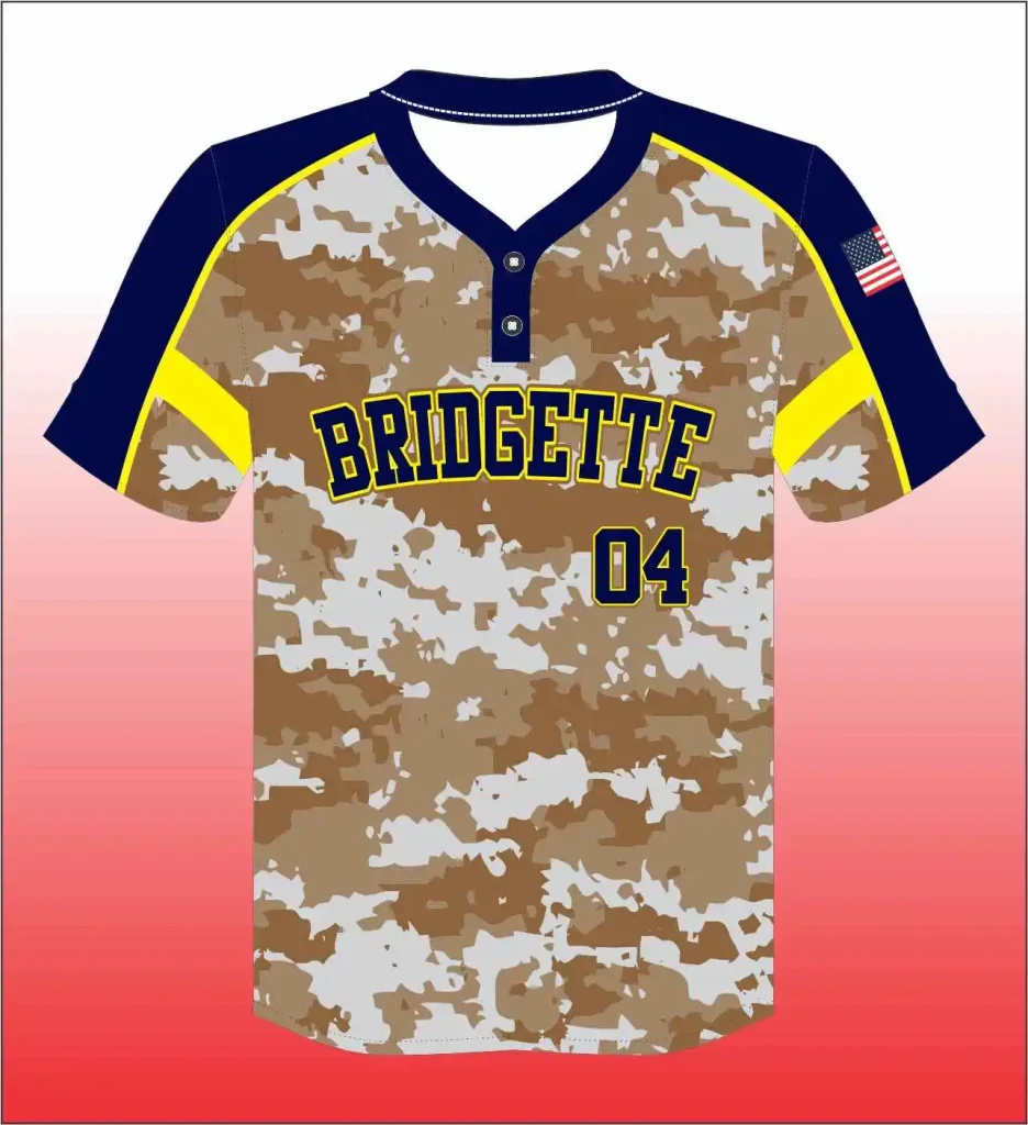 2 Button Baseball Jersey in gold camo design, short sleeves, breathable fabric