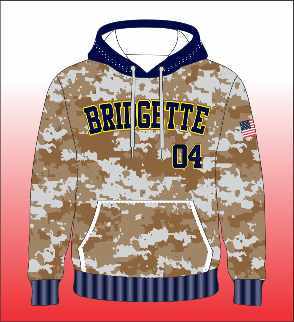 Hoodie with gold camouflage body, hood and long sleeves in performance fabric for athletic & casual wear