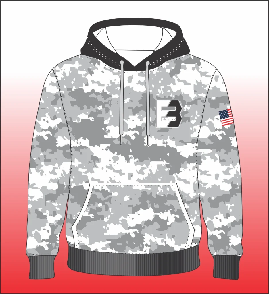 Gray digital‑camo body hoodie with pullover hood and spacious front kangaroo pocket — casual streetwear with a modern camo twist