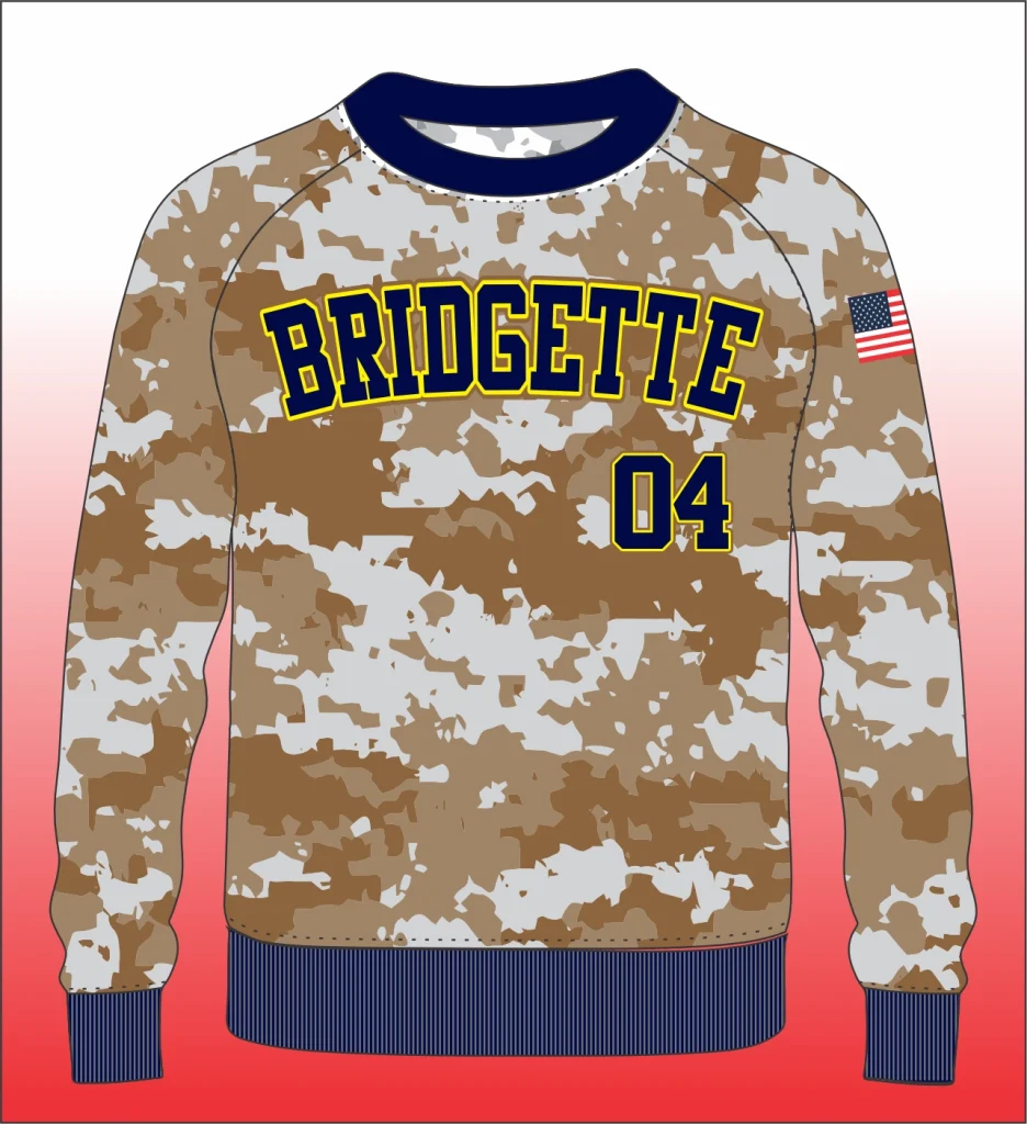 Long Sleeve American Style Gold Camo Body shirt on a mannequin