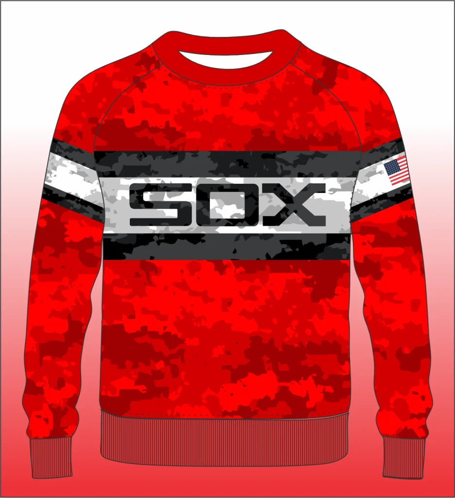 Long Sleeve American Style Varsity Chest Stripe hoodie on a mannequin