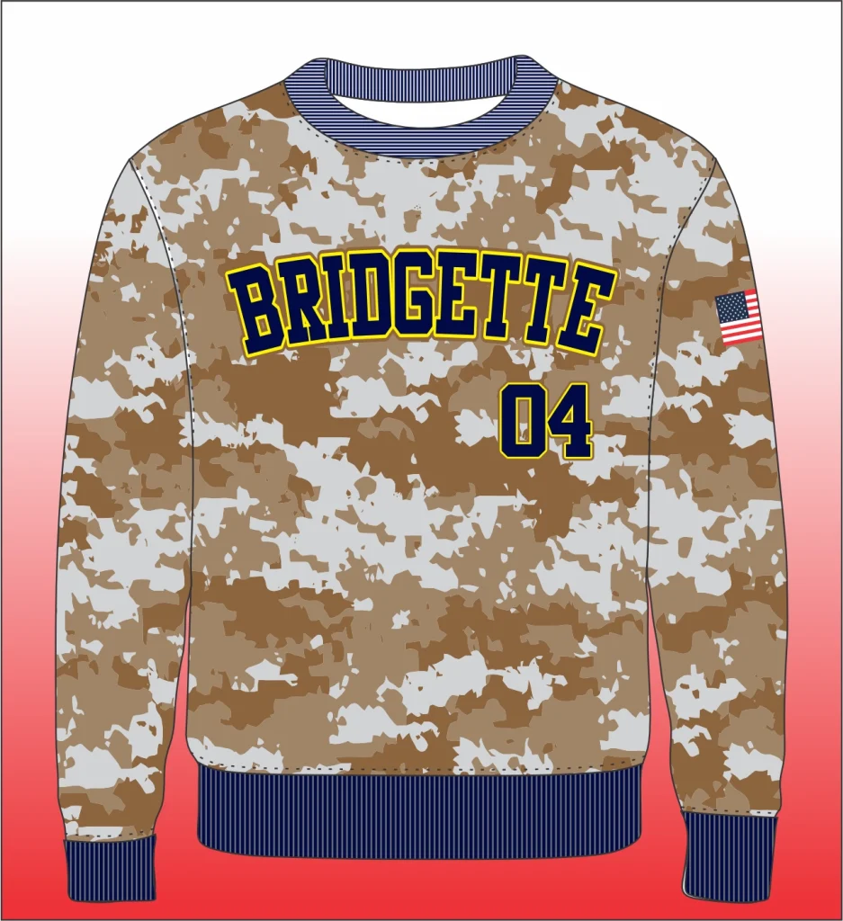 Gold camo body sweatshirt with comfortable raglan sleeves