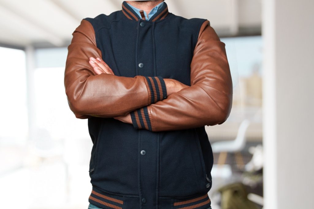 Custom Varsity Jacket featuring wool body and leather sleeves