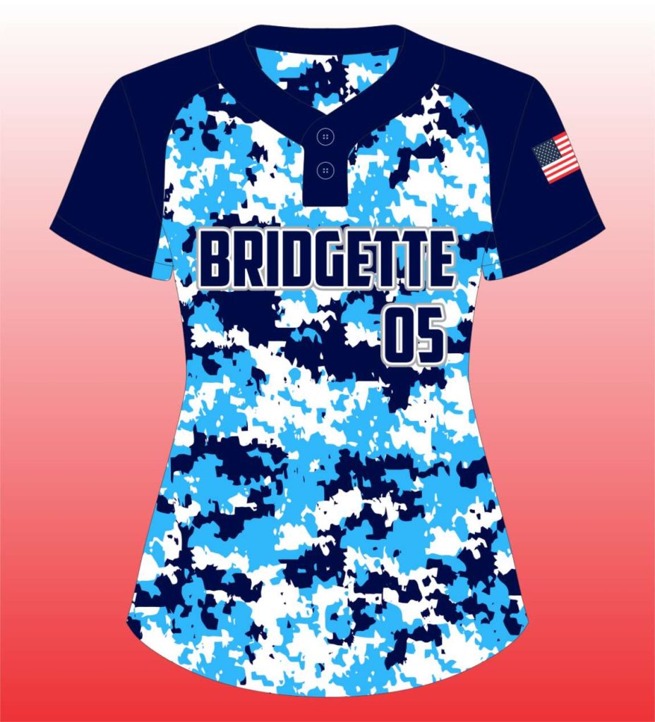 Softball 2 Button Blue Digital Camo Jersey for Teams