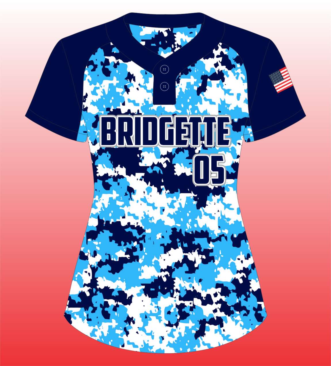 Softball 2 Button Blue Digital Camo Jersey for Teams