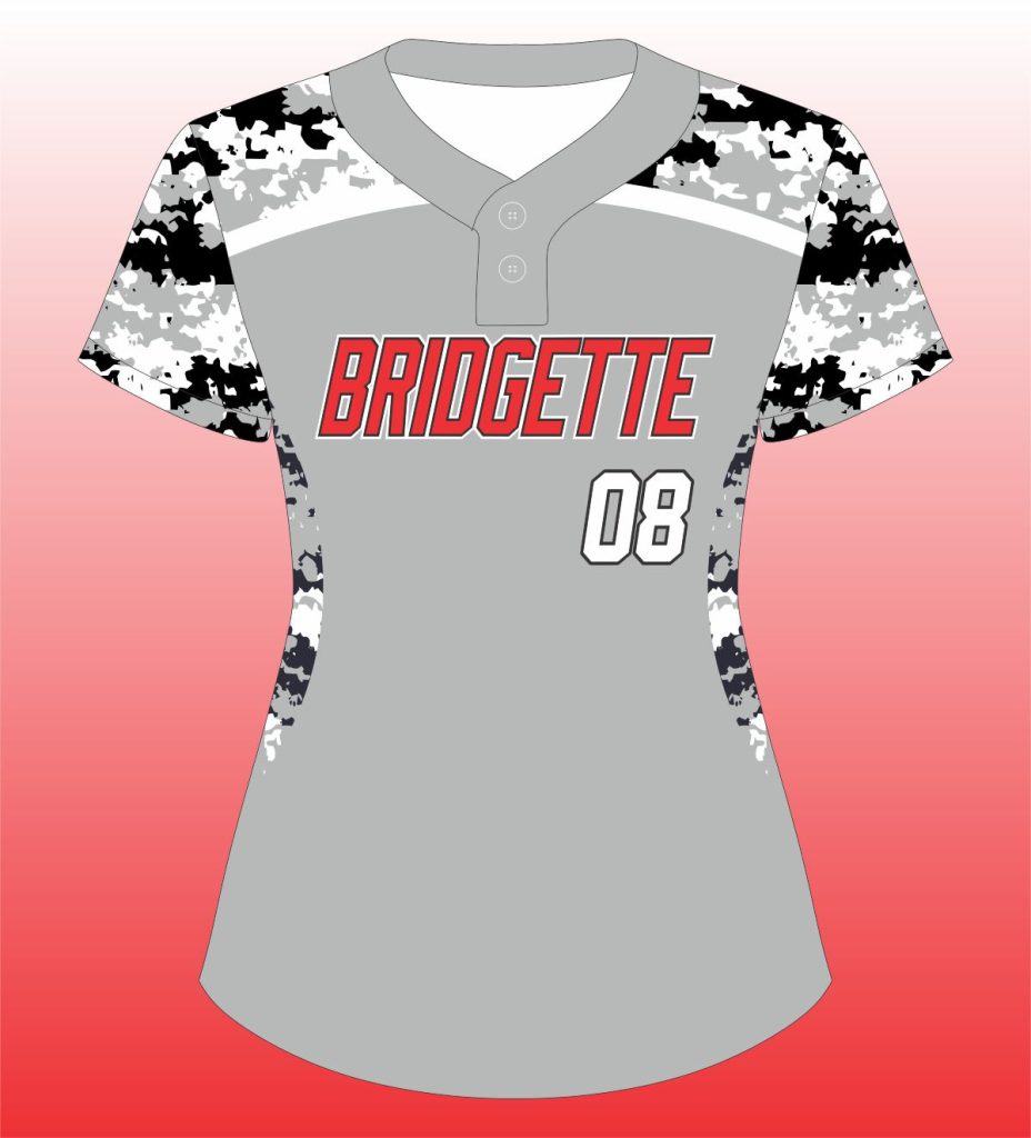 Softball 2 Button Pro Yoke Panel Jersey in Grey, Red, Black and White – Premium Team Wear