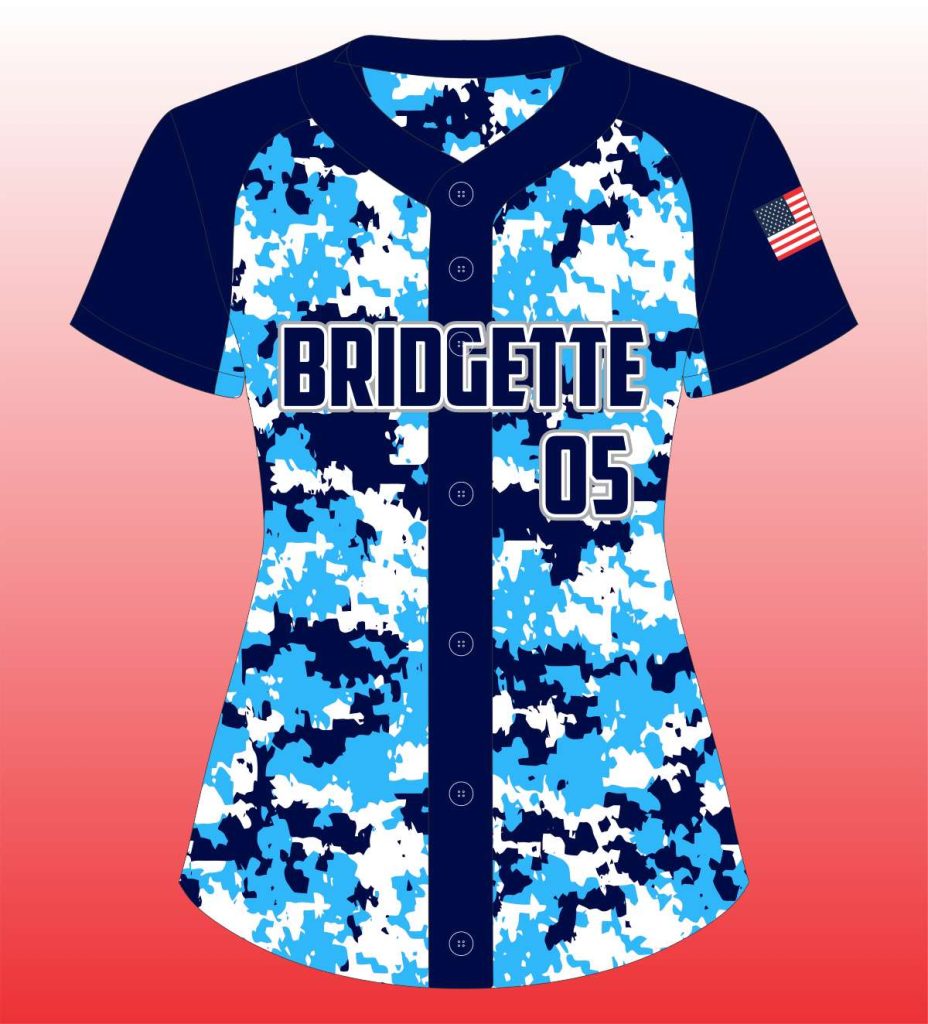 Softball Full Button Blue Digital Camo Jersey for Teams