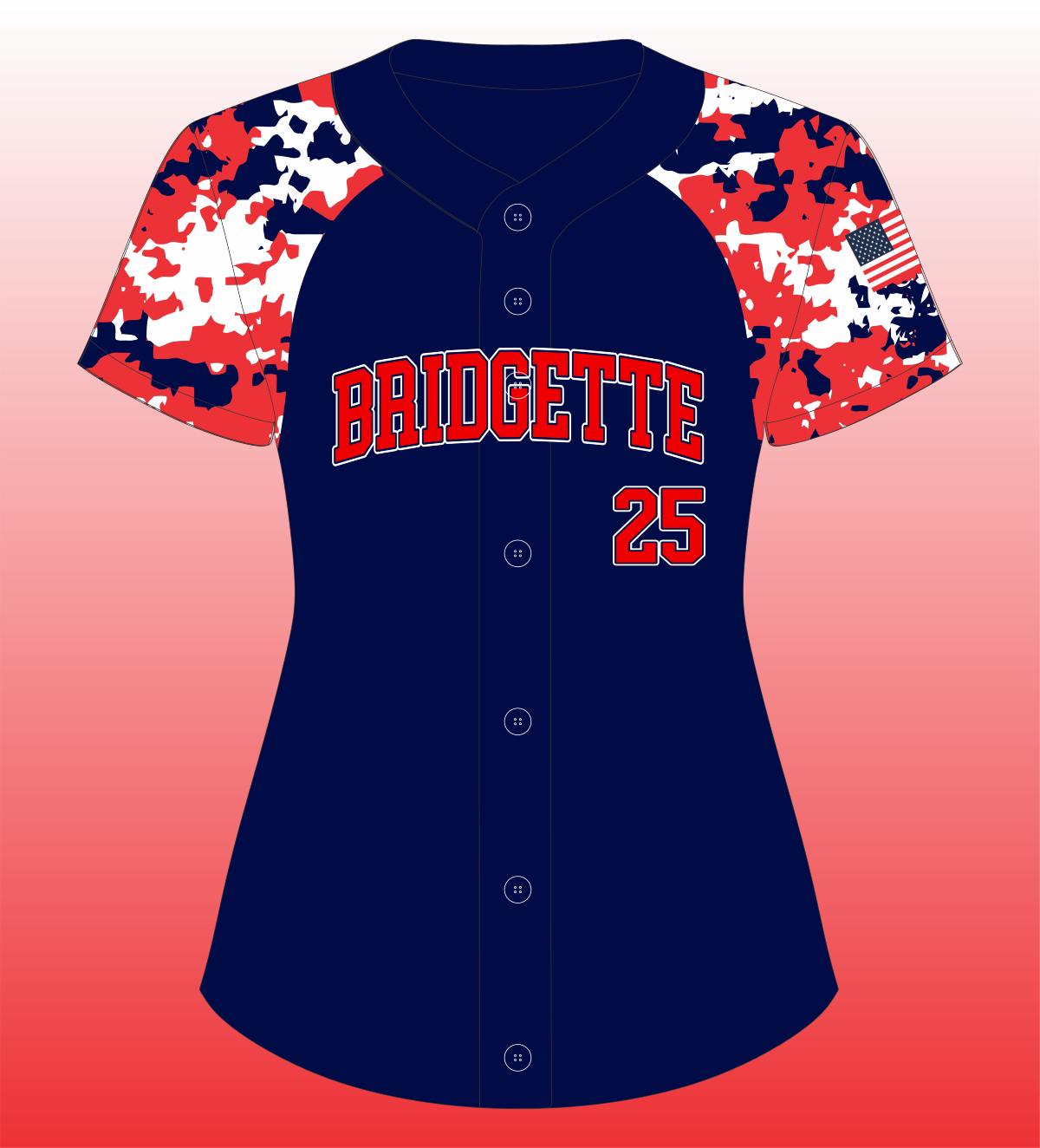 Softball Full Button Camo Raglan Sleeves Custom Jersey