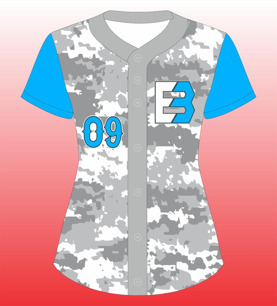 Softball Full Button Jersey in Grey and White Camouflage for Teams