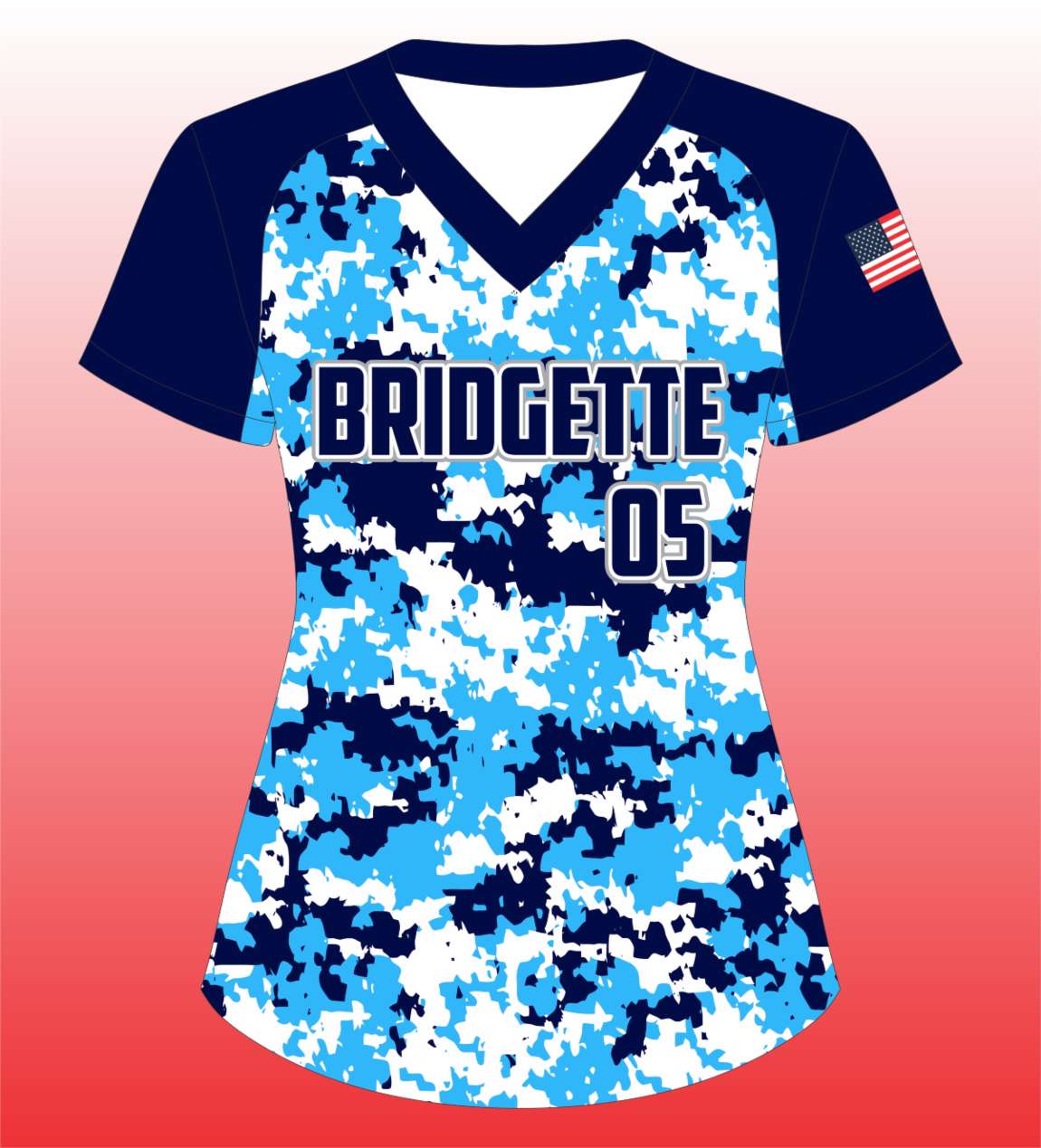Softball V Neck Blue Digital Camo Stylish Team Jersey