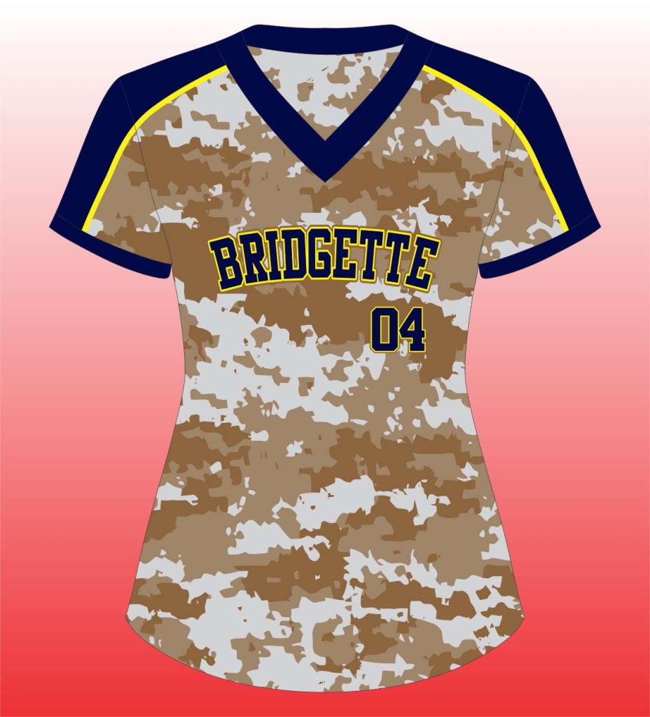 Softball V Neck Gold Camo Body Best Sports Uniforms